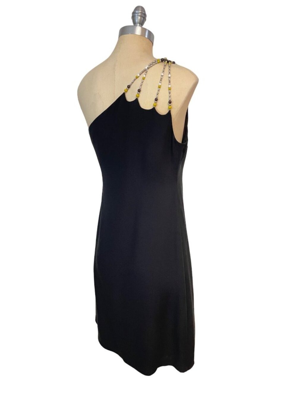 Diane Von Furstenberg DVF Beaded One Shoulder Black Dress 8 - Picture 3 of 6